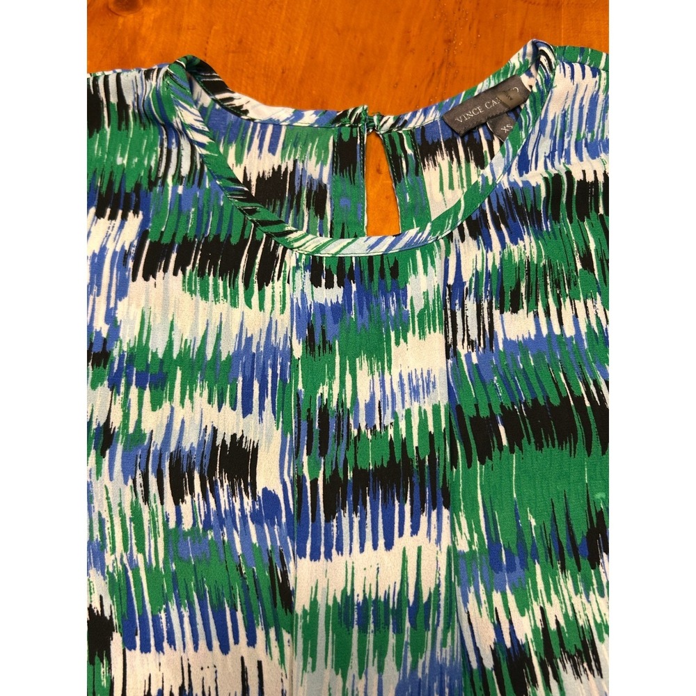 Vince Camuto Y2K Digital Art Vibrant Abstract Print High Low Long Sleeve Blouse - Picture 9 of 11